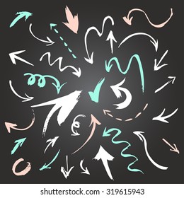 vector set of hand drawn arrows. collection grungy abstract brush stroke 