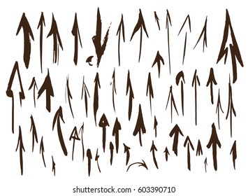  Vector Set Of Hand Drawn Arrows. Big And Small. Black Arrows Isolated On White Background. Different Size. Different Shapes. Ink Style Design. EPS 10.