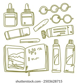 vector set with hand drawn art supplies