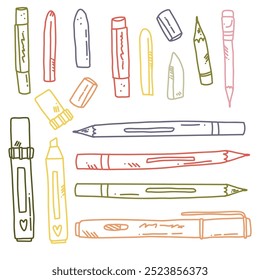 vector set with hand drawn art supplies