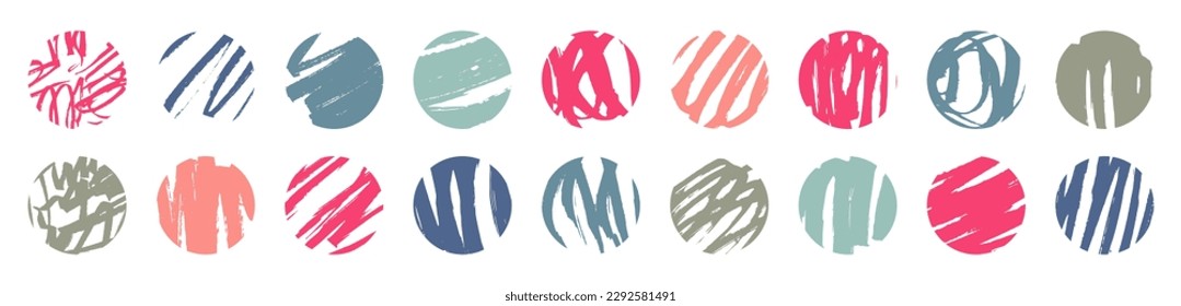 Vector set of hand drawn artistic textures. Grungy social media icons collection. Hand drawn texture design elements. Highlight covers for social media. Isolated marker pen ink sketchy scrawl drawings