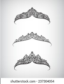 vector set of hand drawn beautiful decorated with pattern crowns isolated