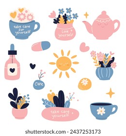 Vector conjunto de productos de belleza dibujados a mano. Ilustración vectorial en estilo plano. 