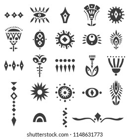 Vector set of hand drawn black cut out flowers and symbols. For posters, patterns, lettering.