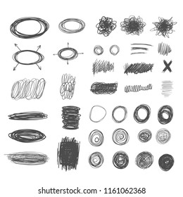 Vector set of hand drawn black scribble circles and other ellements.
