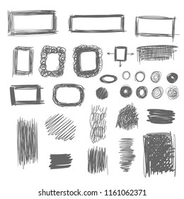 Vector set of hand drawn black scribble circles and other ellements.