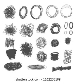 Vector set of hand drawn black scribble circles and other ellements.