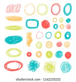 Vector set of hand drawn black scribble circles and other ellements.