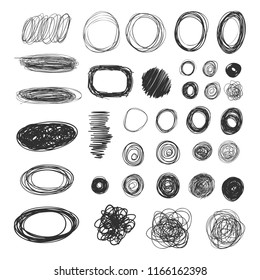 Vector set of hand drawn black scribble circles and other ellements.
