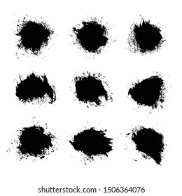 Vector set of hand drawn black paint ink brush strokes.