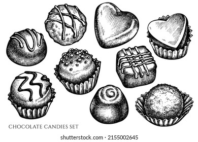 Vector set of hand drawn black and white chocolate candies