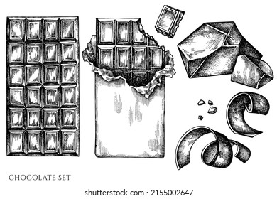 Vector set of hand drawn black and white chocolate