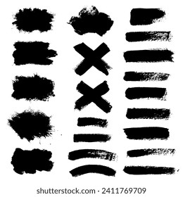 Vector set hand drawn  black paint brush strock. Text boxes for banner.