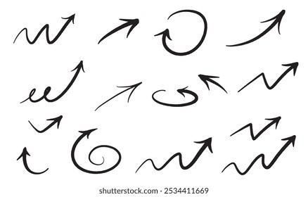 Vector Set of hand drawn black arrows pointing in different directions for infographics, planning, business and design - part 2