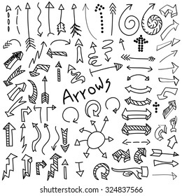 Vector set of hand drawn black arrows isolated on white background