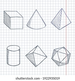 Vector Set of Hand Drawn Blue Sketch Geometry Shapes