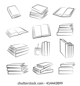 Vector set of hand drawn book icons.