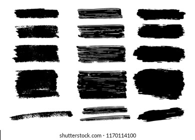 Vector set of hand drawn brush strokes and stains. One color monochrome artistic hand drawn backgrounds.