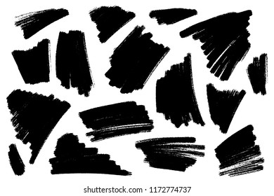 Vector set of hand drawn brush strokes, stains. Monochrome design elements set. One color monochrome artistic hand drawn backgrounds.