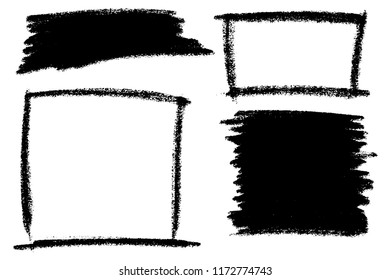 Vector set of hand drawn brush strokes, stains. Monochrome design elements set. One color monochrome artistic hand drawn backgrounds.