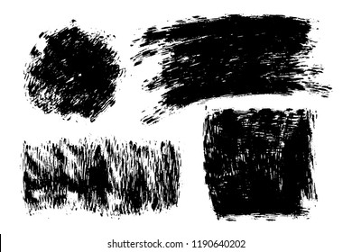 Vector set of hand drawn brush strokes, stains for backdrops. Monochrome design elements set. One color monochrome artistic hand drawn backgrounds.