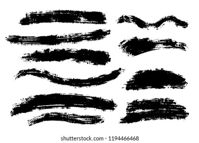 Vector set of hand drawn brush strokes, stains for backdrops. Monochrome design elements set. One color monochrome artistic hand drawn backgrounds.