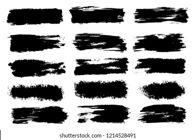 Vector set of hand drawn brush strokes, stains for backdrops. Monochrome design elements set. One color monochrome artistic hand drawn backgrounds.