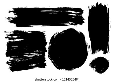 Vector set of hand drawn brush strokes, stains for backdrops. Monochrome design elements set. One color monochrome artistic hand drawn backgrounds.