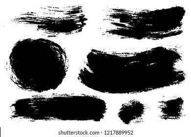 Vector set of hand drawn brush strokes, stains for backdrops. Monochrome design elements set. One color monochrome artistic hand drawn backgrounds.