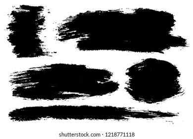 Vector set of hand drawn brush strokes, stains for backdrops. Monochrome design elements set. One color monochrome artistic hand drawn backgrounds.