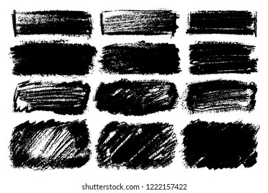 Vector set of hand drawn brush strokes, stains for backdrops. Monochrome design elements set. One color monochrome artistic hand drawn backgrounds.