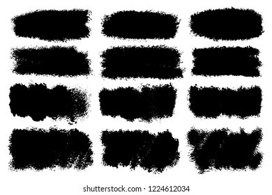 Vector set of hand drawn brush strokes, stains for backdrops. Monochrome design elements set. One color monochrome artistic hand drawn backgrounds