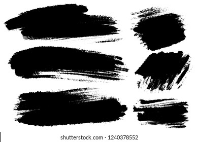 Vector set of hand drawn brush strokes, stains for backdrops. Monochrome design elements set. Black color artistic hand drawn backgrounds rectangular shape.