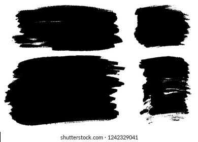 Vector set of hand drawn brush strokes, stains for backdrops. Monochrome design elements set. Black color artistic hand drawn backgrounds.