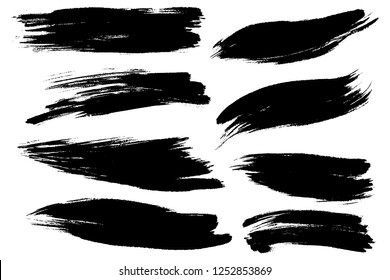 Vector set of hand drawn brush strokes, stains for backdrops. Monochrome design elements set. One color monochrome artistic hand drawn backgrounds.