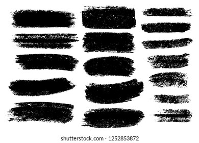 Vector set of hand drawn brush strokes, stains for backdrops. Monochrome design elements set. One color monochrome artistic hand drawn backgrounds.