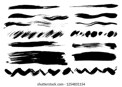 Vector set of hand drawn brush strokes, stains for backdrops. Monochrome design elements set. One color monochrome artistic hand drawn backgrounds.
