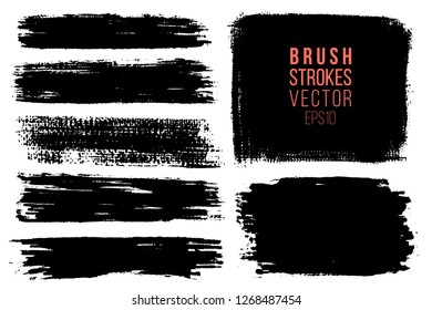 Vector set of hand drawn brush strokes, stains for backdrops. Monochrome design elements set. Black color artistic hand drawn backgrounds various shape.