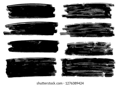 Vector set of hand drawn brush strokes, stains for backdrops. Monochrome design elements set. One color monochrome artistic hand drawn backgrounds.