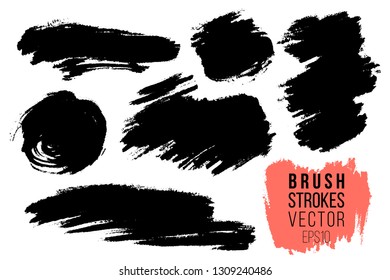 Vector set of hand drawn brush strokes, stains for backdrops. One color monochrome artistic hand drawn backgrounds. Monochrome design elements set.