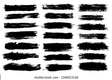 Vector set of hand drawn brush strokes and stains. One color monochrome artistic hand drawn backgrounds and graphic resources.