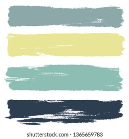 Vector set of hand drawn brush strokes, horizontal stains for backdrops. Monochrome design elements set. Black color artistic hand drawn backgrounds rectahgular shape.