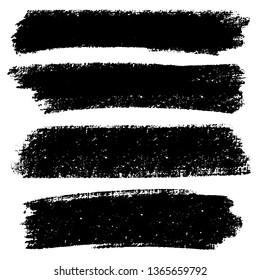 Vector set of hand drawn brush strokes, horizontal stains for backdrops. Monochrome design elements set. Black color artistic hand drawn backgrounds rectangular shape.