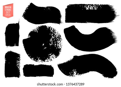 Vector set of hand drawn brush strokes and stains. One color monochrome artistic hand drawn backgrounds and graphic resources. Various shape ink spots.