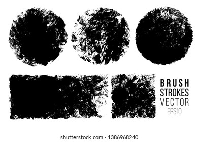 Vector set of hand drawn brush strokes and stains. One color monochrome artistic hand drawn backgrounds and graphic resources. Various shape ink spots.