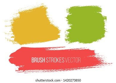 Vector set of hand drawn brush strokes, horizontal stains for backdrops. Multi color design elements set. Bright color artistic hand drawn backgrounds rectagular shape.