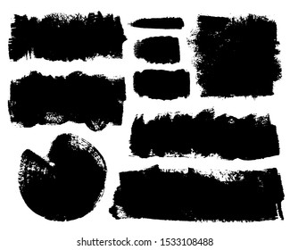 Vector set of hand drawn brush strokes, stains for backdrops. Monochrome design elements set. One color monochrome artistic hand drawn backgrounds.