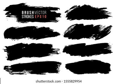 Vector set of hand drawn brush strokes, stains for backdrops. Monochrome design elements set. One color monochrome artistic hand drawn backgrounds.