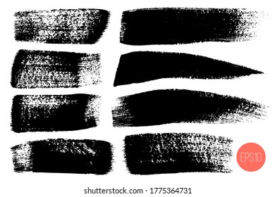 Conjunto vectorial de trazos de pincel dibujados a mano, manchas de fondo. Conjunto de elementos de diseño monocromo. Un color de fondo artístico monocromo dibujado a mano.