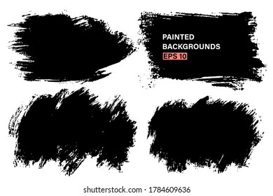 Vector set of hand drawn brush strokes, stains for backdrops. Monochrome design elements set. One color monochrome artistic hand drawn backgrounds.